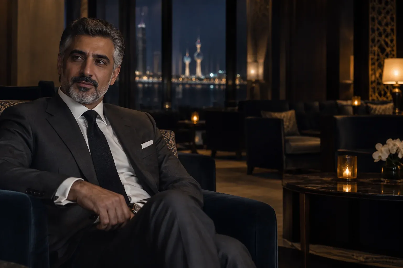Mature man in a refined Kuwait lounge
