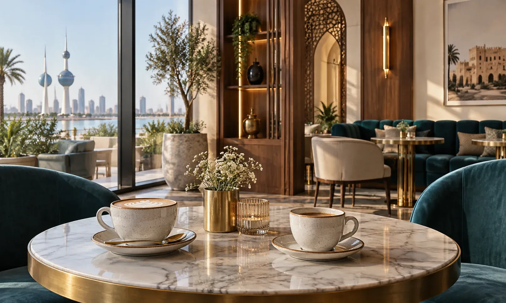 Quiet cafe in Kuwait prepared for conversation