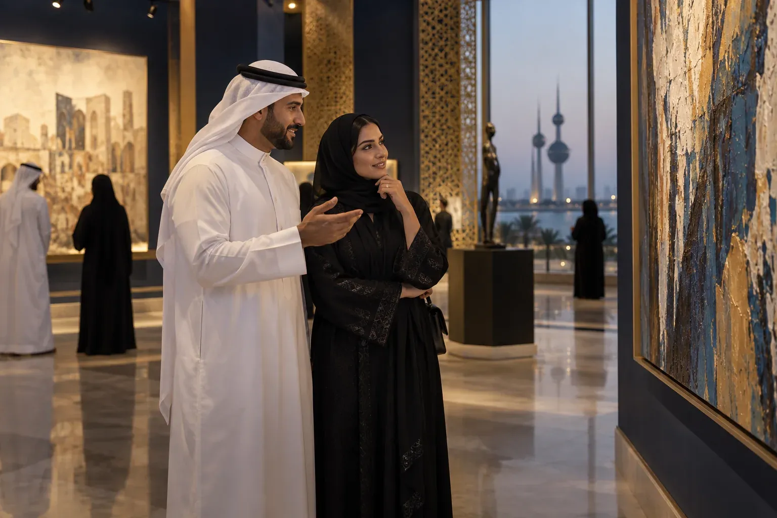 A sugar daddy and sugar baby sharing a relaxed cultural experience in Kuwait
